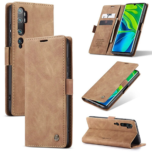 Caseme Etui en PU auto-absorbé marron clair pour votre Xiaomi Mi CC9 Pro/Mi Note 10/Mi Note 10 Pro