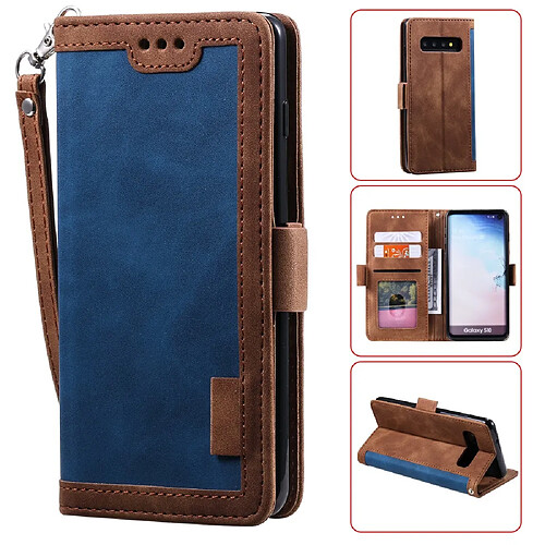 Etui en PU style d'épissage vintage avec support bleu pour votre Samsung Galaxy S10