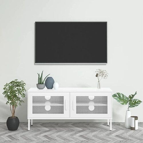 vidaXL Meuble TV Blanc 105x35x50 cm Acier