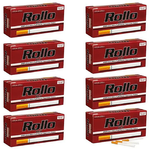 Pack Lot de 8 boites de 200 tubes à cigarette Rollo Red Ultra Slim