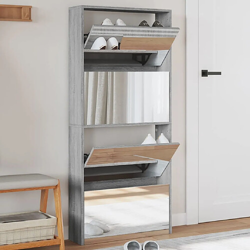 vidaXL Armoire à chaussures miroir 4 niveaux sonoma gris 63x17x134 cm