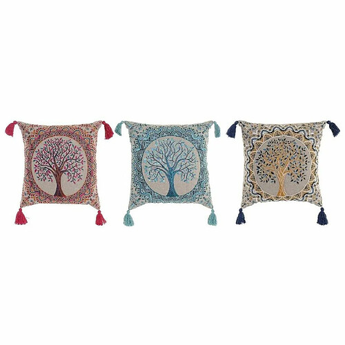 Coussin DKD Home Decor S3017655 Rouge Arbre Bleu Polyester Coton Aluminium Jaune Indien (3) (40 x 10 x 40 cm) (3 Unités)