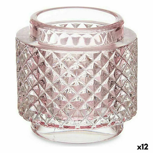 Gift Decor Bougeoir Rose verre (9 x 8,8 x 9 cm) (12 Unités)