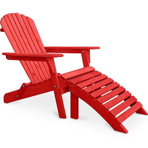 ICONIK INTERIOR Adirondack Chaise longue de jardin + Repose-pieds en bois - Set - Alana Rouge