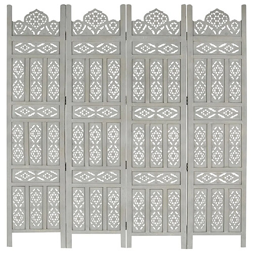 Maison Chic Paravent/Cloison de séparation 4 panneaux Gris 160x165 cm Bois manguier -MN83428