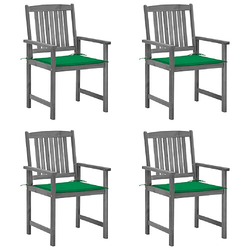 vidaXL Chaises de jardin et coussins lot de 4 Gris Bois acacia massif