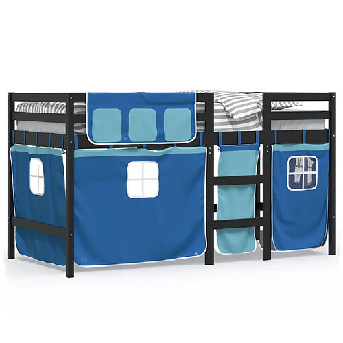 Vidaxl Lit mezzanine enfants et rideaux bleu 80x200cm bois pin massif