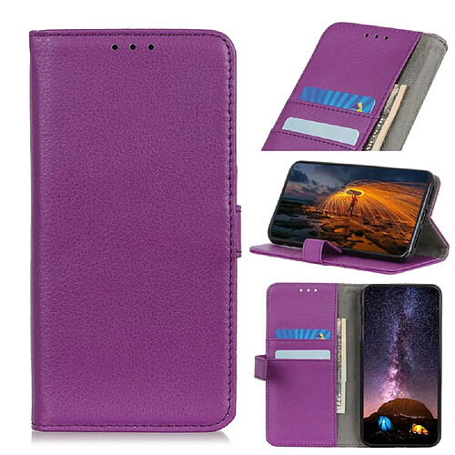 Etui en PU peau de litchi avec support violet pour votre Samsung Galaxy A21s