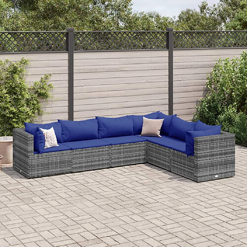 vidaXL Salon de jardin 6 pcs avec coussins Gris Résine tressée