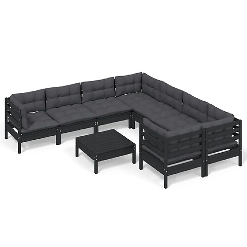 Maison Chic Salon de jardin 9 pcs + coussins - Mobilier/Meubles de jardin - Table et chaises d'extérieur Noir Bois de pin -MN37711