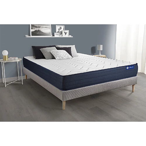 ACTISOM Ensemble matelas ACTIFLEX LIFE 160x200 Ressorts ensachés et Mémoire de forme 5zones de confort + sommier KIT gris