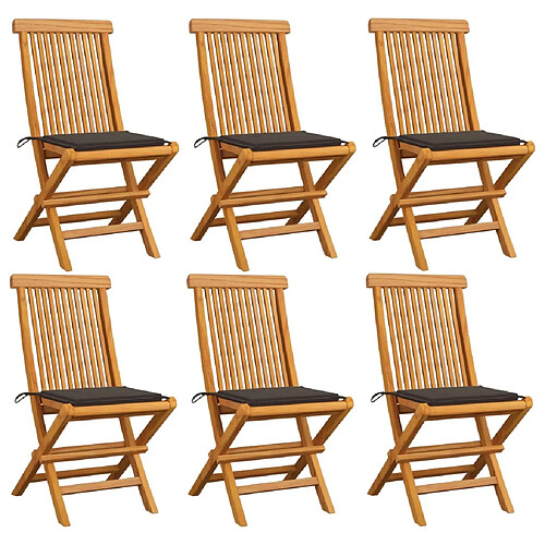 Maison Chic Lot de 6 Chaises de jardin avec coussins | chaises Relax d'extérieur taupe Bois de teck massif -GKD82008