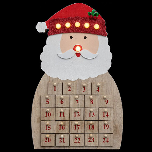 JJA Calendrier de l'Avent lumineux bois Père Noël - Beige