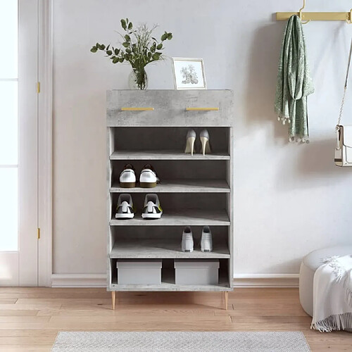 Maison Chic Armoire à Chaussures Gris béton,Meuble de Rangement à Chaussures 60x35x105 cm bois d'ingénierie -MN37272