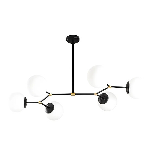 Vente-Unique Lustre en métal - 6 globes - L. 100 x H. 52 cm - Noir et blanc - DAMAR