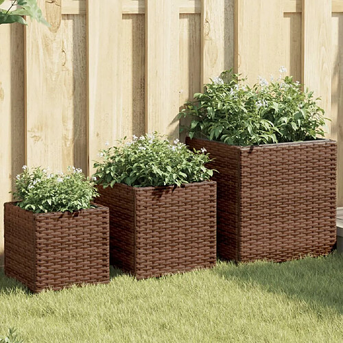 vidaXL Jardinières d'extérieur 3 pcs marron résine tressée