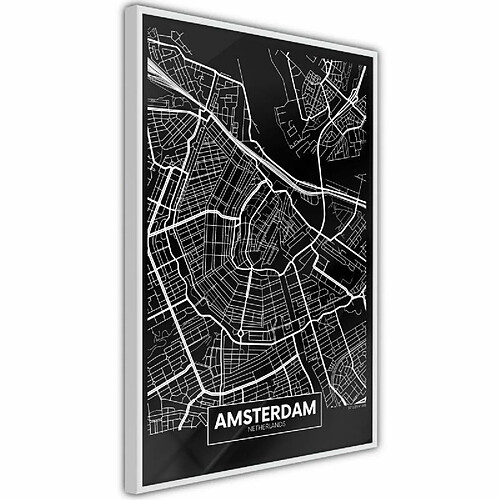 Paris Prix Affiche Murale Encadrée City Map Amsterdam Dark 20 x 30 cm Blanc