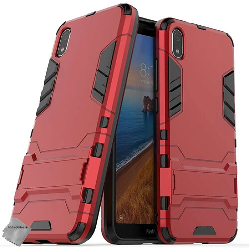 Htdmobiles Coque rigide anti choc pour Xiaomi Redmi 7A + verre trempe - ROUGE