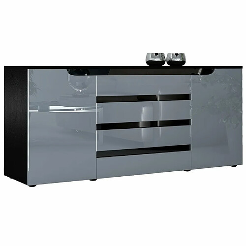 Mpc Buffet Bas Noir Mat Et Gris Laqué (lxhxp) : 166 X 72 X 35