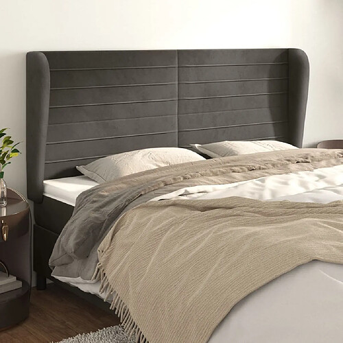 Maison Chic Tête de lit scandinave avec oreilles,meuble de chambre Gris foncé 163x23x118/128 cm Velours -MN52906