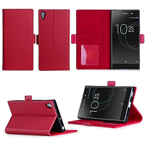 Sony Xperia L1 : Housse Portefeuille luxe rouge Style Cuir avec stand - Etui coque de protection Sony L1 Ultra 2017 6 pouces Dual SIM avec porte cartes - Accessoires pochette XEPTIO : Exceptional case !