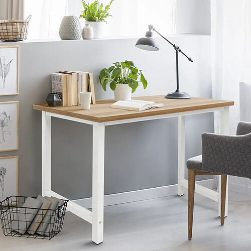 ML DESIGN MODERN LIVING Table de bureau d'ordinateur informatique en MDF métal 120x60 cm chêne et blanc