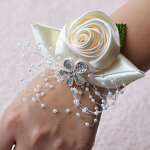 Wewoo Mariée à la main fleur rose et blanc poignet boutonnière bouquet corsage diamant satin fleurs