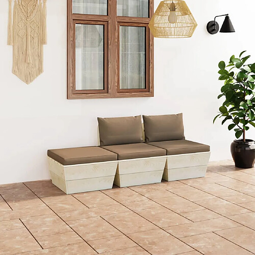 vidaXL Salon de jardin palette 3 pcs avec coussins bois d'épicéa