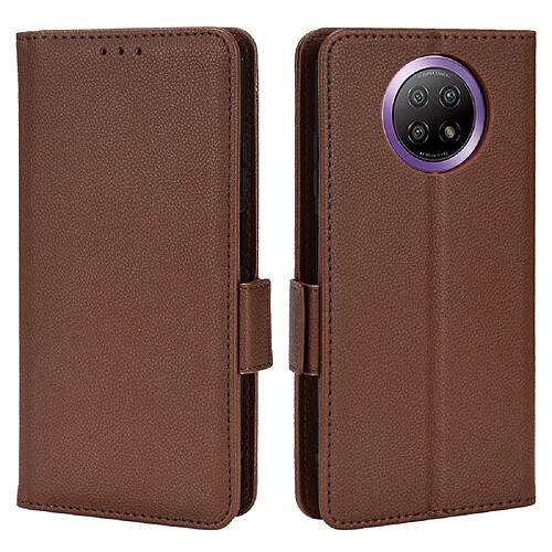 Etui en PU texture litchi, fermoir aimanté marron pour votre Xiaomi Redmi Note 9 5G/Note 9T 5G