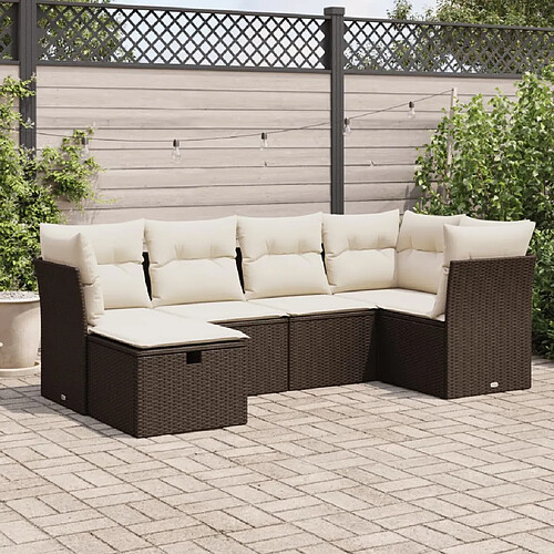 vidaXL Salon de jardin avec coussins 6 pcs marron résine tressée