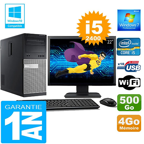 PC Tour DELL 7010 Core I5-2400 Ram 4Go Disque 500 Go Wifi W7 Ecran 22" · Occasion