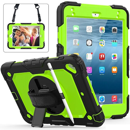 Wewoo Coque Renforcée Gel de silice noir antichoc + Étui de protection coloré pour iPad Mini 2019 / Mini 4 avec support et bandoulière et dragonne et fente stylo Vert