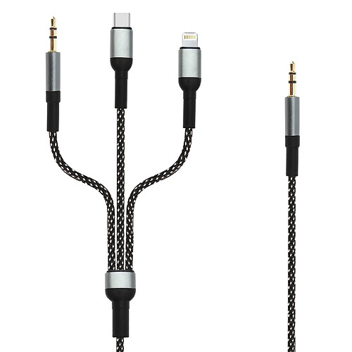 Câble Audio Multi embouts Jack 3.5mm USB-C Lightning vers Jack 3.5mm 1.5m LinQ