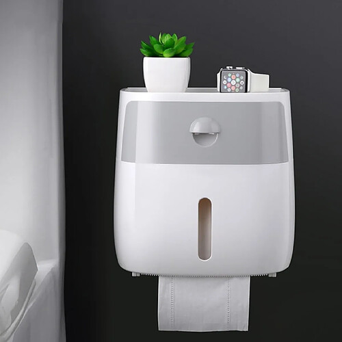 Universal Porte-papier hygiénique imperméable à l'eau pour la maison Montage mural Boîte de rangement salle de bains avec étagère Boîte à mouchoirs en plastique Porte-papier à rouleaux (gris)