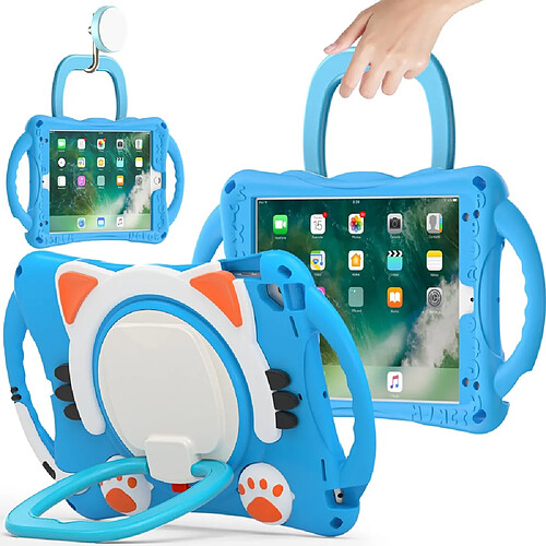 Coque en TPU antichoc avec béquille rotative Bleu bébé/orange pour votre iPad 9.7-pouces (2018)/(2017)/Pro 9.7 pouces (2016)/Air 2