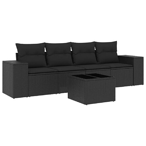 Maison Chic Salon de jardin 5 pcs avec coussins | Ensemble de Table et chaises | Mobilier d'Extérieur noir résine tressée -GKD29870