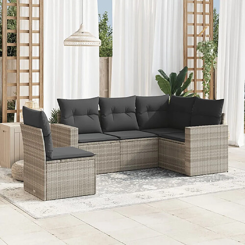 vidaXL Salon de jardin 5 pcs avec coussins gris clair résine tressée