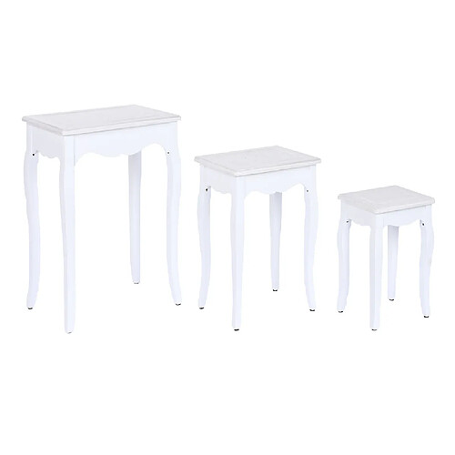 Pegane Set de 3 table d'appoint en bois MDF coloris blanc - Longueur 53/41.5/30 x Profondeur 35/30.5/24.5 x Hauteur 47/38/28 cm