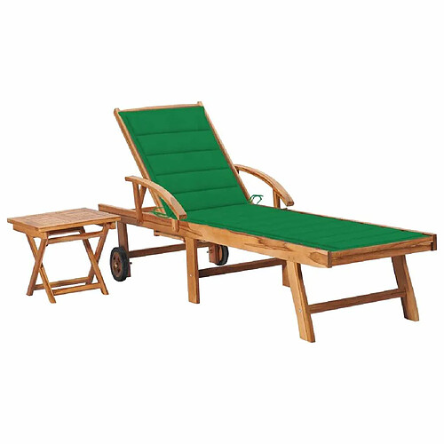 Maison Chic Chaise longue avec table et coussin | Bain de soleil Relax | Transat Bois de teck solide -GKD67053