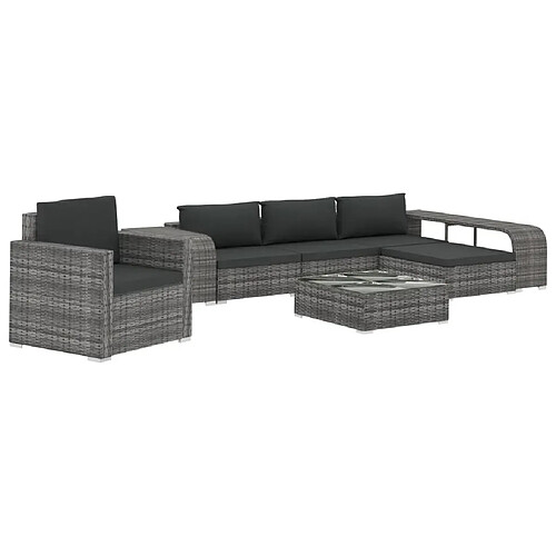 Maison Chic Salon de jardin 8 pcs + coussins - Mobilier/Meubles de jardin - Table et chaises d'extérieur Résine tressée Gris -MN29192