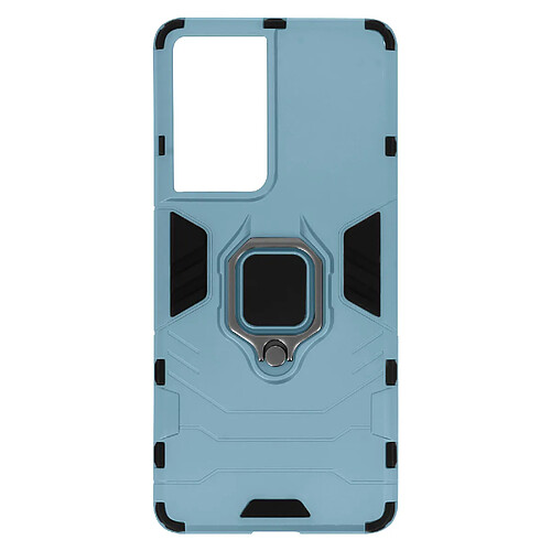 Avizar Coque Samsung S21 Ultra Hybride Antichoc Bague Métallique Support Vidéo bleu