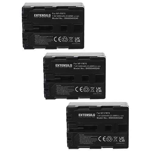 Vhbw EXTENSILO 3x Batteries remplacement pour Sony NP-FM30, NP-FM50, NP-FM70, NP-FM55H pour appareil photo, reflex numérique (3200mAh, 7,4V, Li-ion)