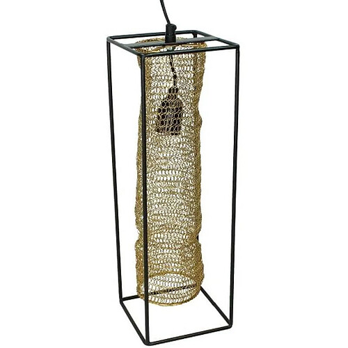 L'Héritier Du Temps Plafonnier Moderne Chic avec Abat Jour Grillagé Doré Cage Noire Eclairage Contemporain 1 Lumière Suspension en Métal 15x15x45cm