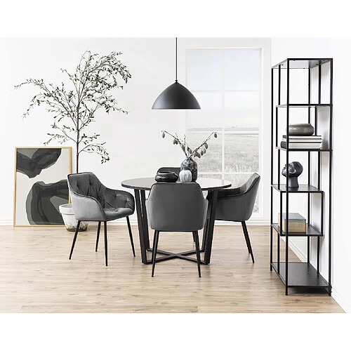 Lisa Design Aurora - table à manger ronde - effet marbre noir - 4 personnes