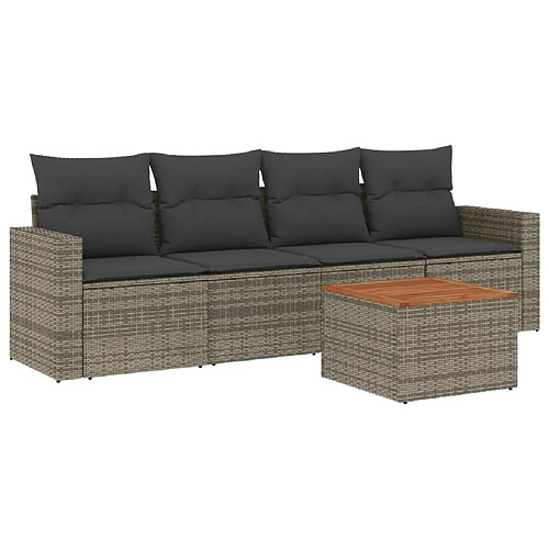 Maison Chic Salon de jardin 5 pcs avec coussins | Ensemble de Table et chaises | Mobilier d'Extérieur gris résine tressée -GKD58621