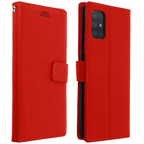 Avizar Housse Samsung Galaxy A51 Étui Porte carte Support Vidéo et Dragonne rouge