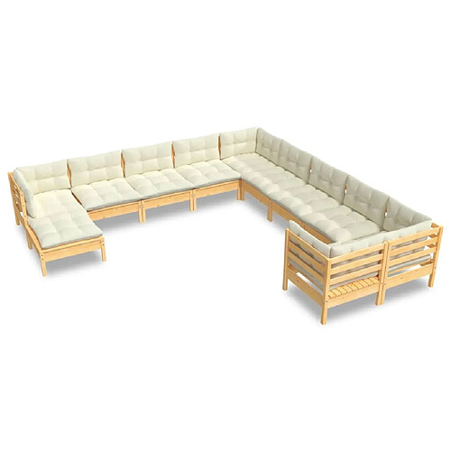 Maison Chic Salon de jardin 11pcs + coussins - Mobilier/Meubles de jardin - Table et chaises d'extérieur crème bois de pin -MN32449