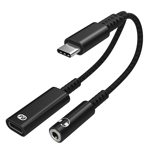 INF Adaptateur USB-C pour écouteurs 3,5 mm et chargeur USB-C Black