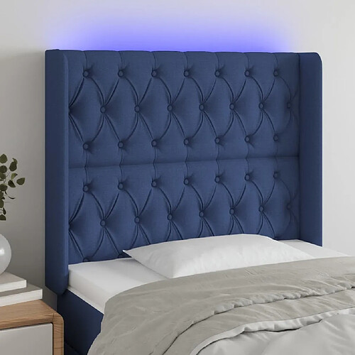 Maison Chic Tête de lit scandinave à LED,meuble de chambre Bleu 103x16x118/128 cm Tissu -MN67180