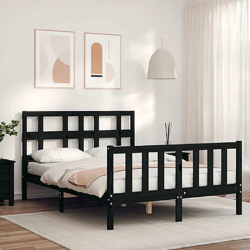 Maison Chic Lit adulte - Cadre Structure de lit avec tête de lit Contemporain noir 120x200 cm bois massif -MN12909